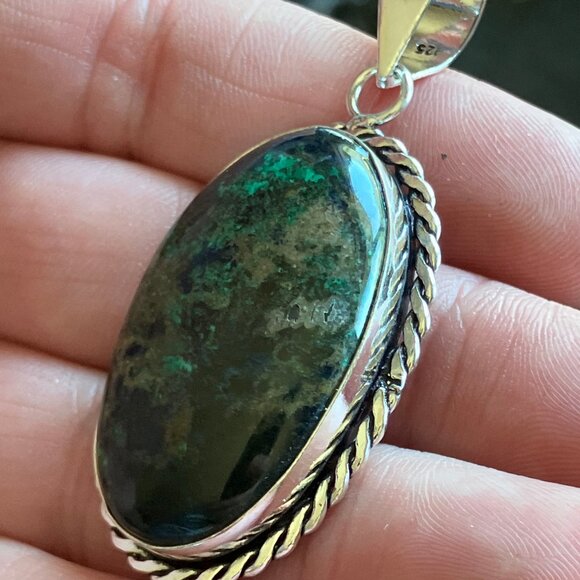Azurite and Malachite Crystal Stone Jewelry Pendant - Picture 3 of 8